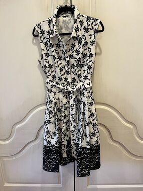 Precis Black & White Floral Shirt Dress | Belted | Lined | Pockets